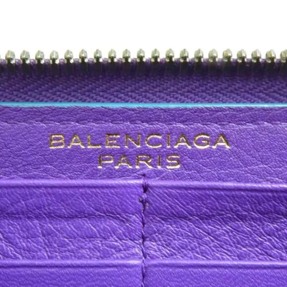 Auth BALENCIAGA Zip Around Long Wallet Purple - Picture 9 of 10